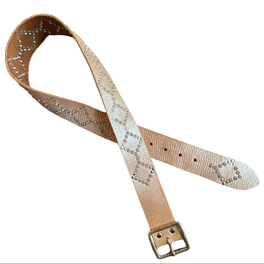 Linea Pelle LP050974 Genuine Leather Handmade Rhinestone Studded Belt Medium